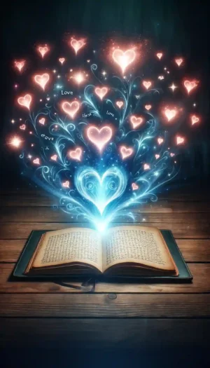 Magical book emitting heart shapes