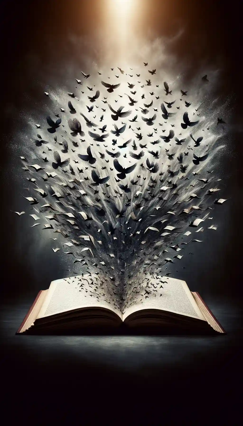 Open book with pages transforming into birds.