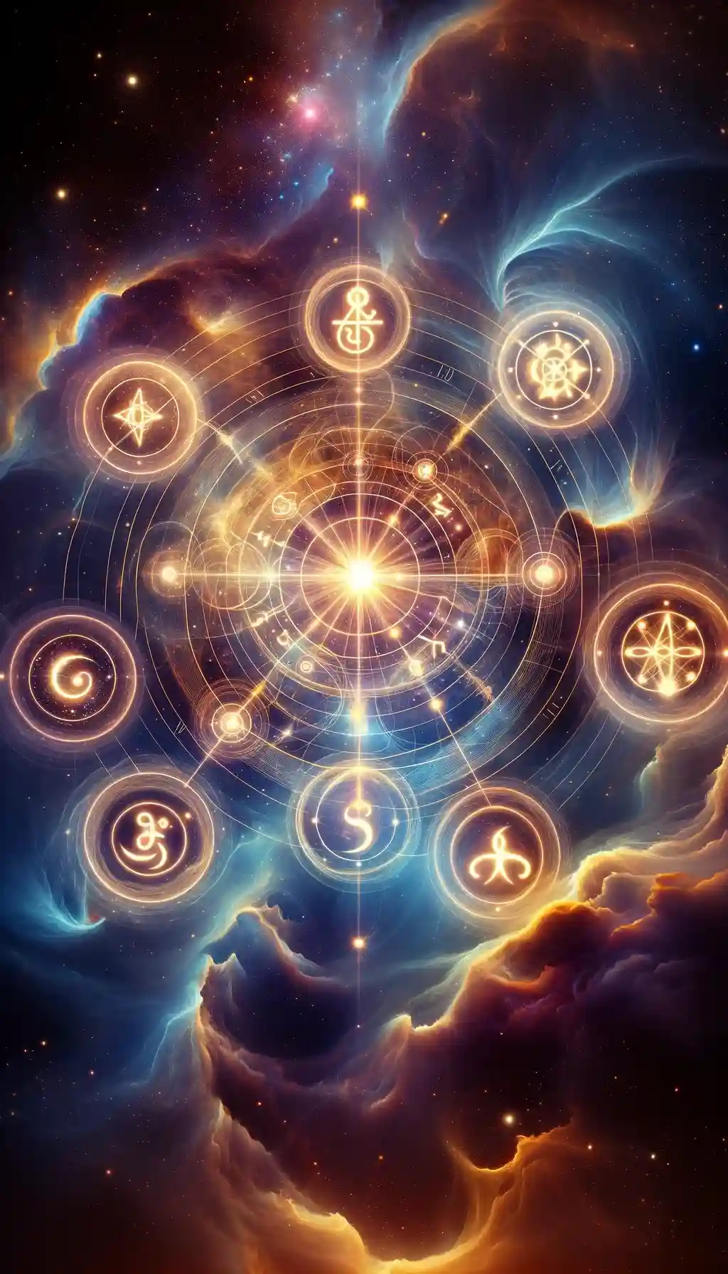 Ethereal symbols representing spiritual laws in space.