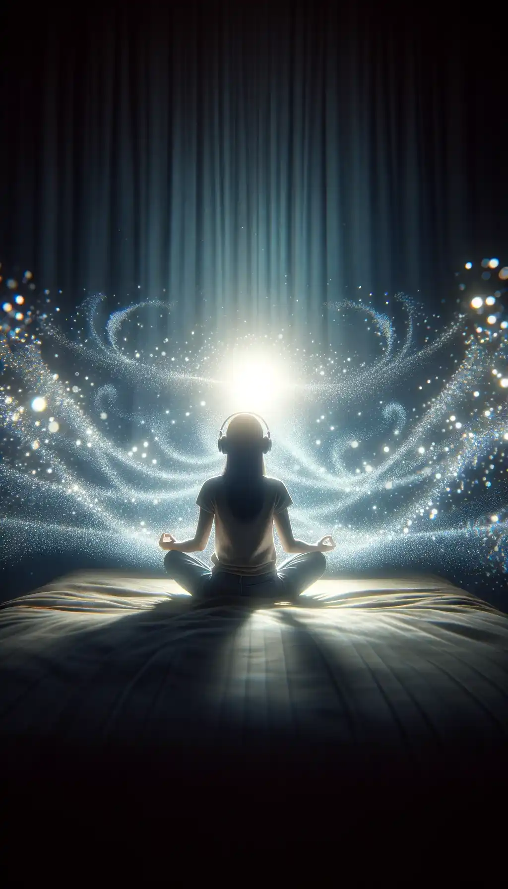 Woman meditating with binaural beats.