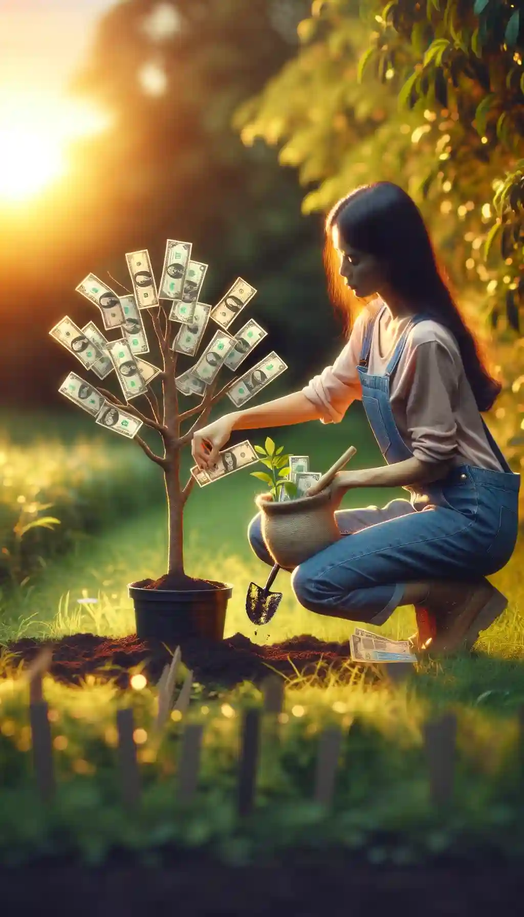 Woman nurturing a money tree